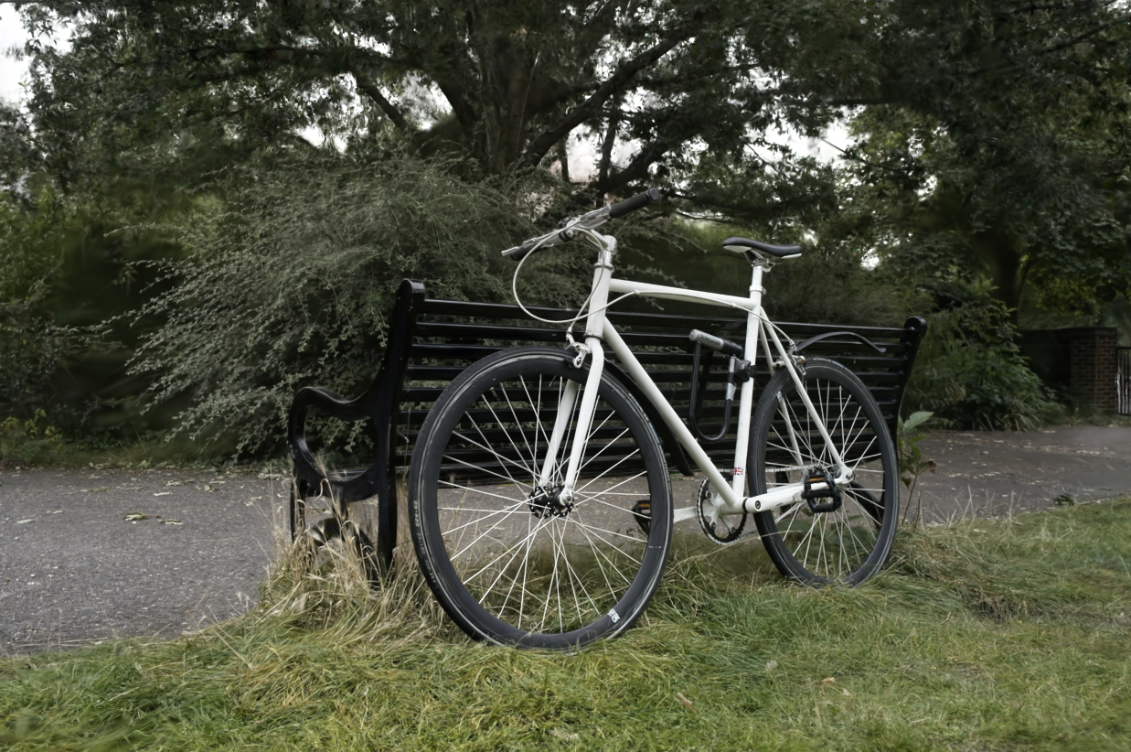 A bicycle scene rendered with 3D Gaussian Splatting.